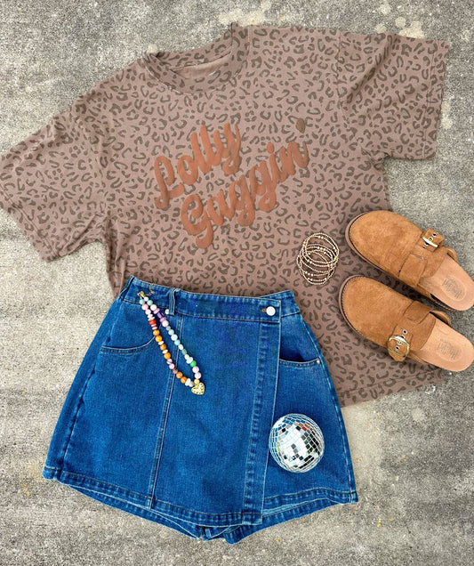 Lolly Gaggin' Brown Leopard Heavy Tee