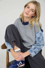 Load image into Gallery viewer, Mix &amp; Match Checkered Denim Sleeve Knit Sweater