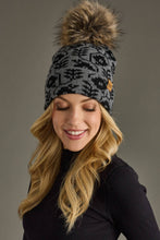 Load image into Gallery viewer, Gray &amp; Black Floral Pattern Pom Hat