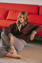 Load image into Gallery viewer, COZY CABIN PINSTRIPE HENLEY POLO SWEATER TOP