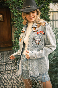 Rodeo Patchwork Snap Up Denim Jacket