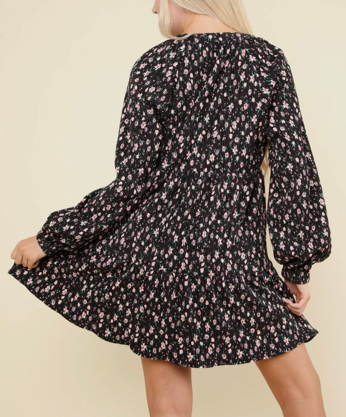 Forget Me Not Flower Printed Babydoll Dress