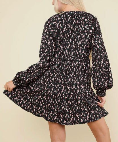 Forget Me Not Flower Printed Babydoll Dress