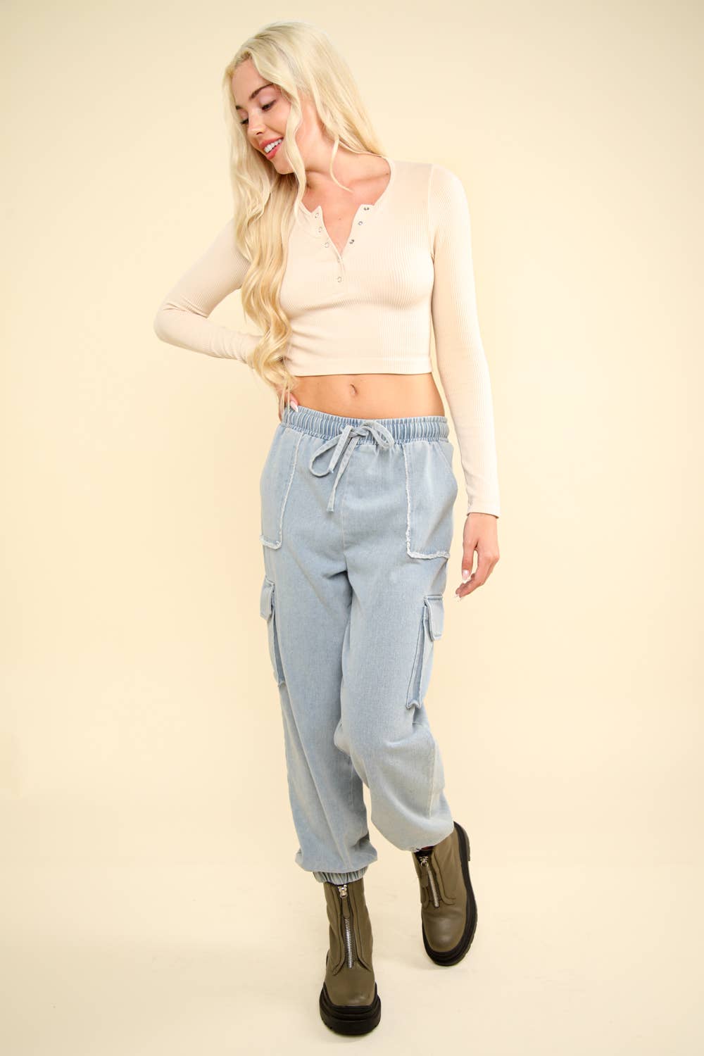 The Clean Slate Fitted Crop Henley Top