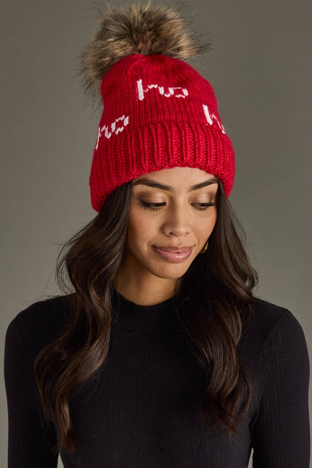 Red & White Ho Ho Ho Pom Hat