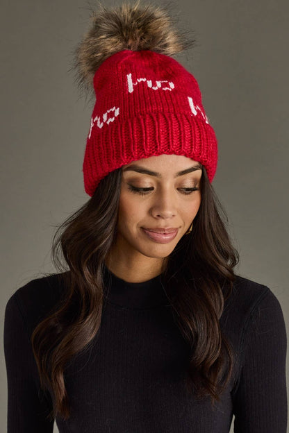 Red & White Ho Ho Ho Pom Hat