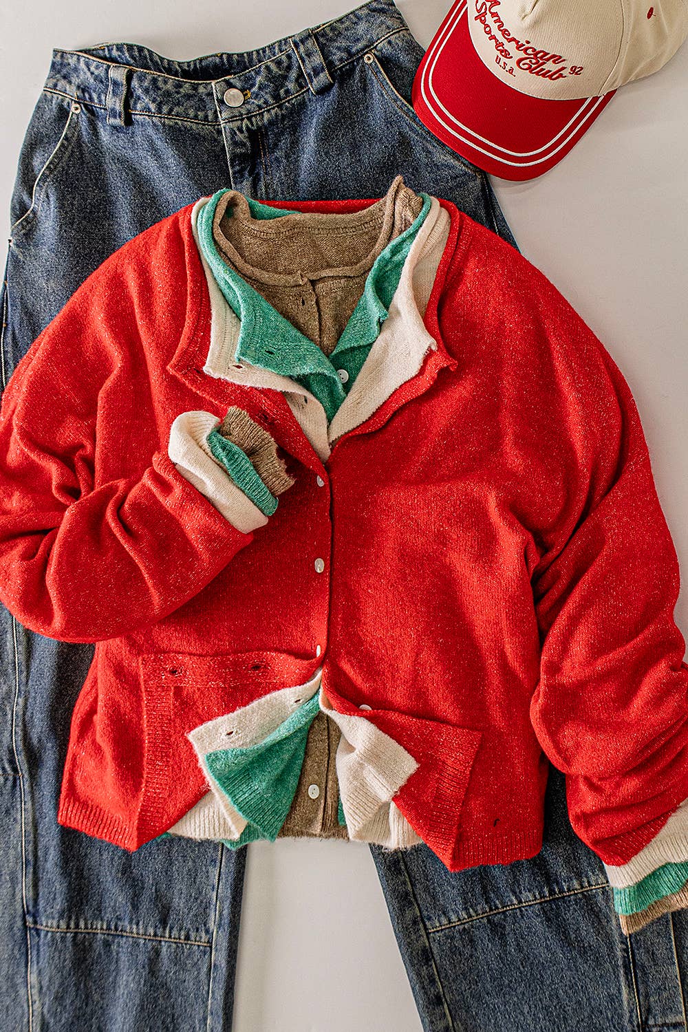12W3789N-Soft Touch Button Cardigan