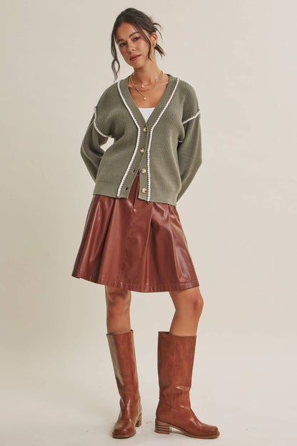 EVERYDAY COZY LAYERS CONTRAST STITCH BUTTON-DOWN CARDIGAN