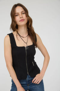 Livin’ on the Edge Zip- Front Square Neck Sleeveless Top