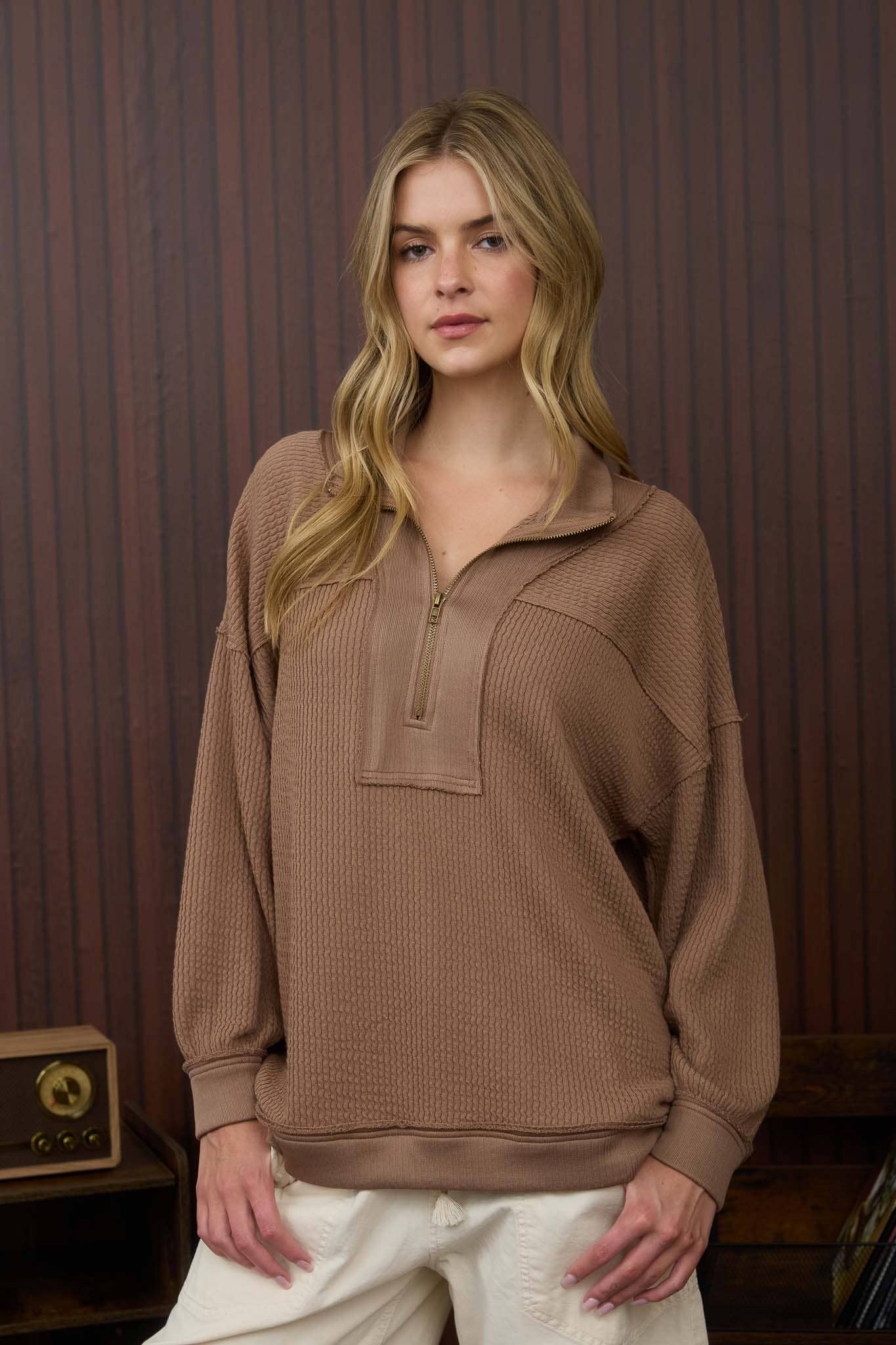 Peak Performance Half Zip Waffle Knit Top
