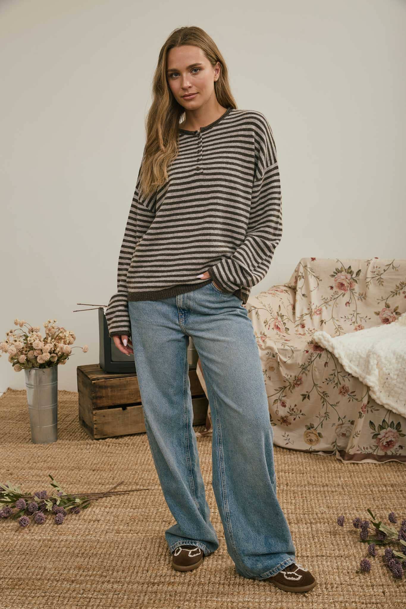 Just My Type Henley Sweater