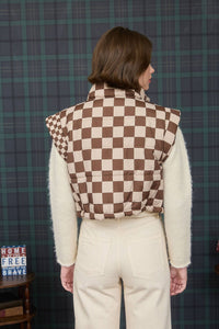 CHECKERED CROPPED PUFFER VEST