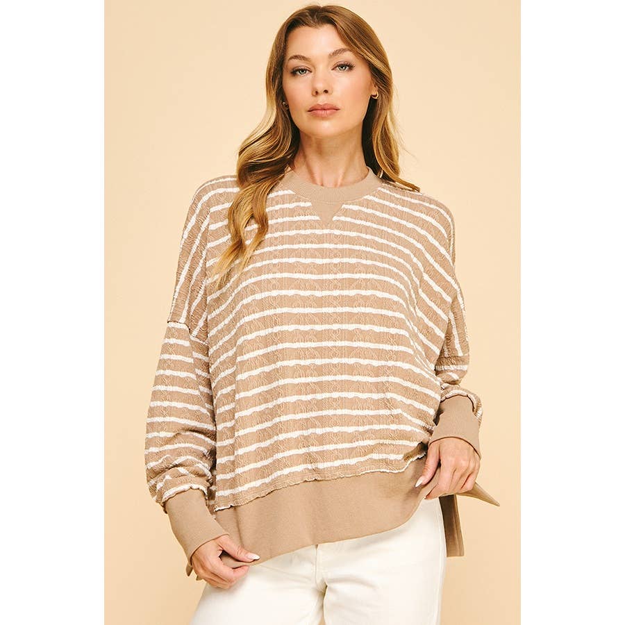Between the Lines Textured Striped Pullover Top