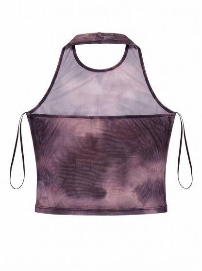 SHEER DRAPED HALTER PLUNGE TOP