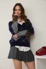Load image into Gallery viewer, Cross My Path Argyle V Neck Long Sleeve Pullover Sweater