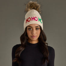 Load image into Gallery viewer, Beige Ho Ho Ho Knit Pom Hat