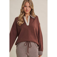 Load image into Gallery viewer, COZY CABIN PINSTRIPE HENLEY POLO SWEATER TOP