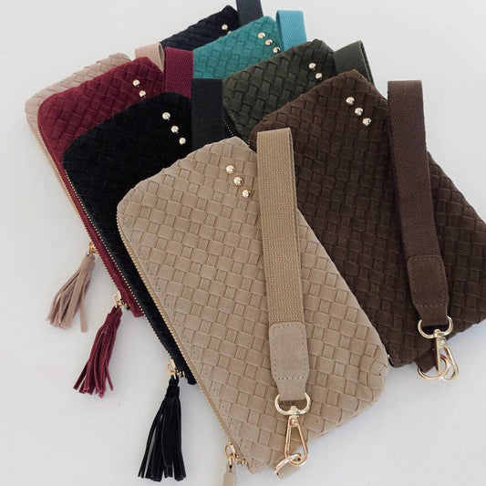 Suede Emma Woven Clutch Wristlet
