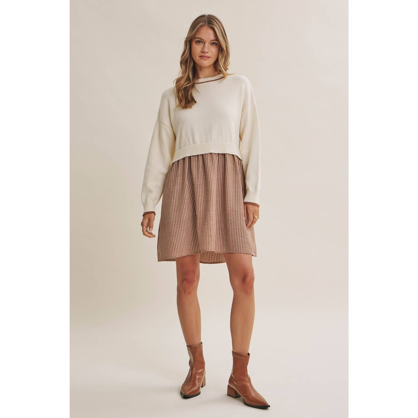 GOLDEN FIELDS LAYERED CONTRAST TWOFER STRIPE MINI DRESS
