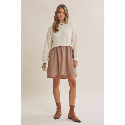 GOLDEN FIELDS LAYERED CONTRAST TWOFER STRIPE MINI DRESS