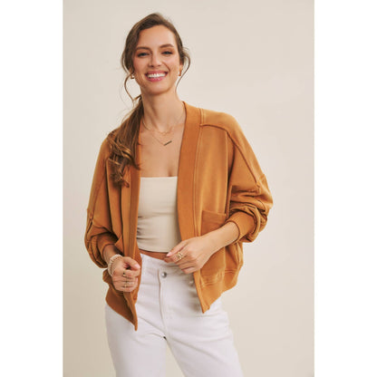 COZY FAVORITE MINERAL-WASHED FRENCH TERRY CARDIGAN