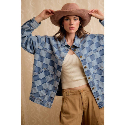 Check Yes Washed Checkered Denim Jacket