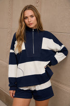 Load image into Gallery viewer, WIDE STRIPE HALF ZIP LONG SLEEVE KNIT TOP