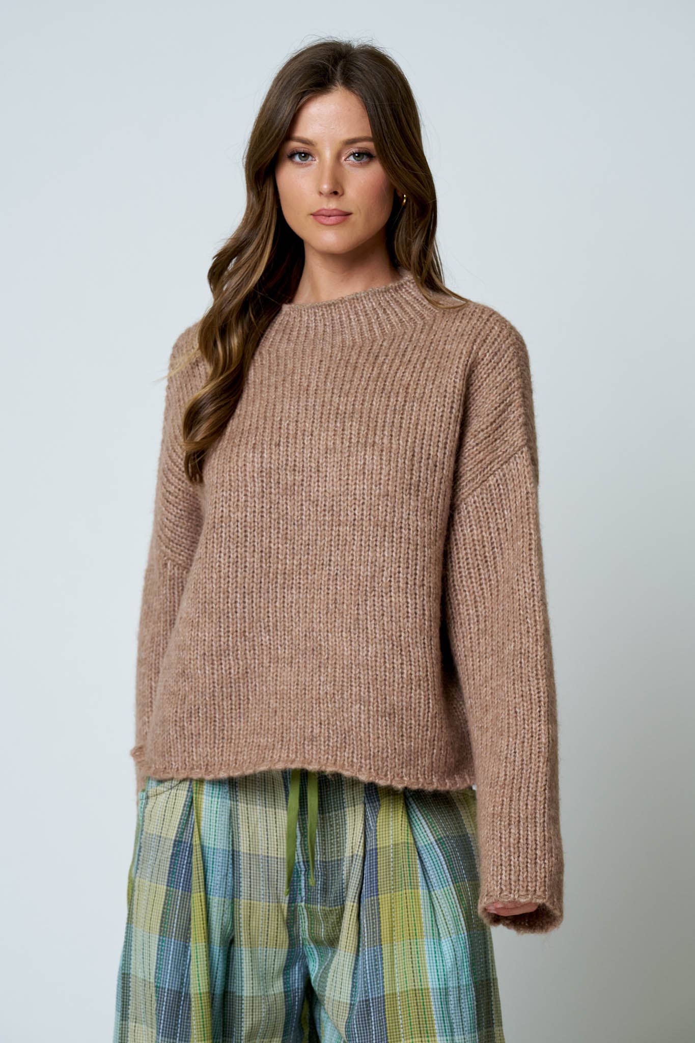 MOCK NECK LONG SLEEVE OVERSIZED KNIT SWEATER