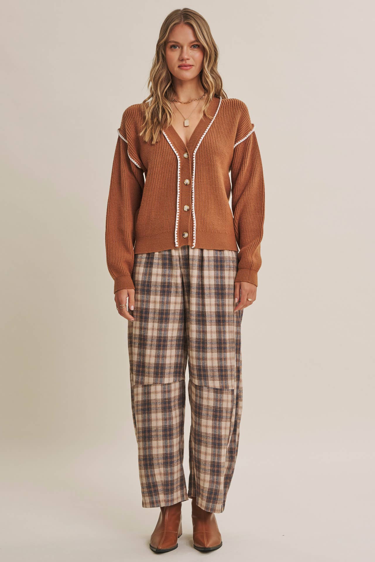 EVERYDAY COZY LAYERS CONTRAST STITCH BUTTON-DOWN CARDIGAN