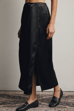 Load image into Gallery viewer, Midnight Muse Satin Side Slit Midi Skirt