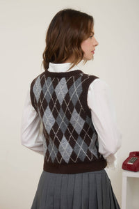 Plaid & Proper Argyle Pattern  Button Down Knit Cardigan Vest
