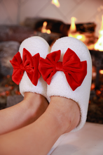 Load image into Gallery viewer, Cozy Bow Slippers- White/Red