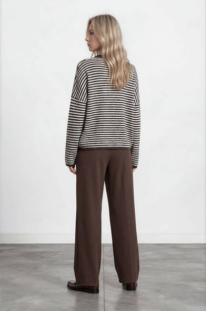 STRIPE RAW EDGE DROP SHOULDER KNIT CARDIGAN