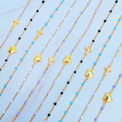 Dainty Color Dots Chain Cross Bracelet