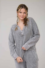 Load image into Gallery viewer, In My Comfy Era Mineral Washed Ribbed Split Neck Long Sleeve Knit Top