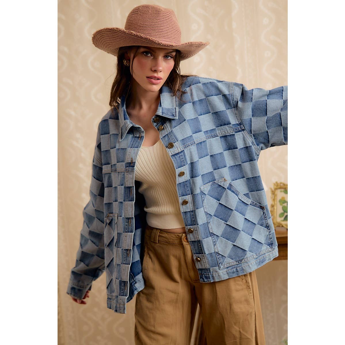 Check Yes Washed Checkered Denim Jacket