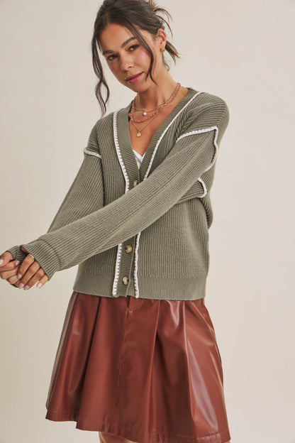 EVERYDAY COZY LAYERS CONTRAST STITCH BUTTON-DOWN CARDIGAN