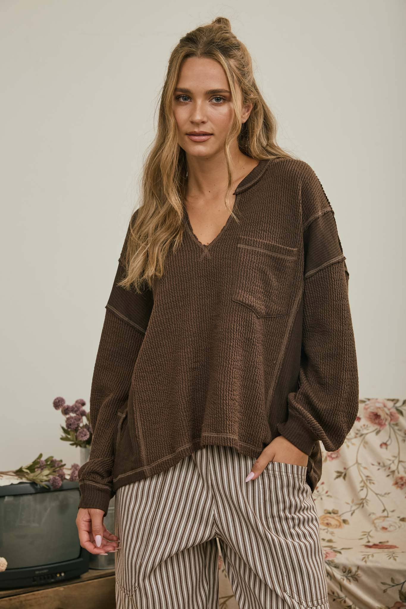Easy Does It Split Neck Knit Top