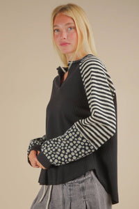 Mixed Emotions Oversized Floral & Stripe Knit Top