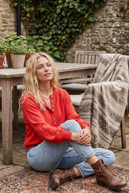Sunday Social Henley Balloon Sleeve Sweater