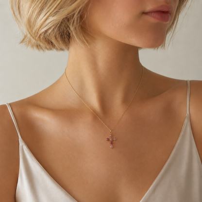 Ellison+Young Natural Stone Cross Pendant Necklace, Gold Chain