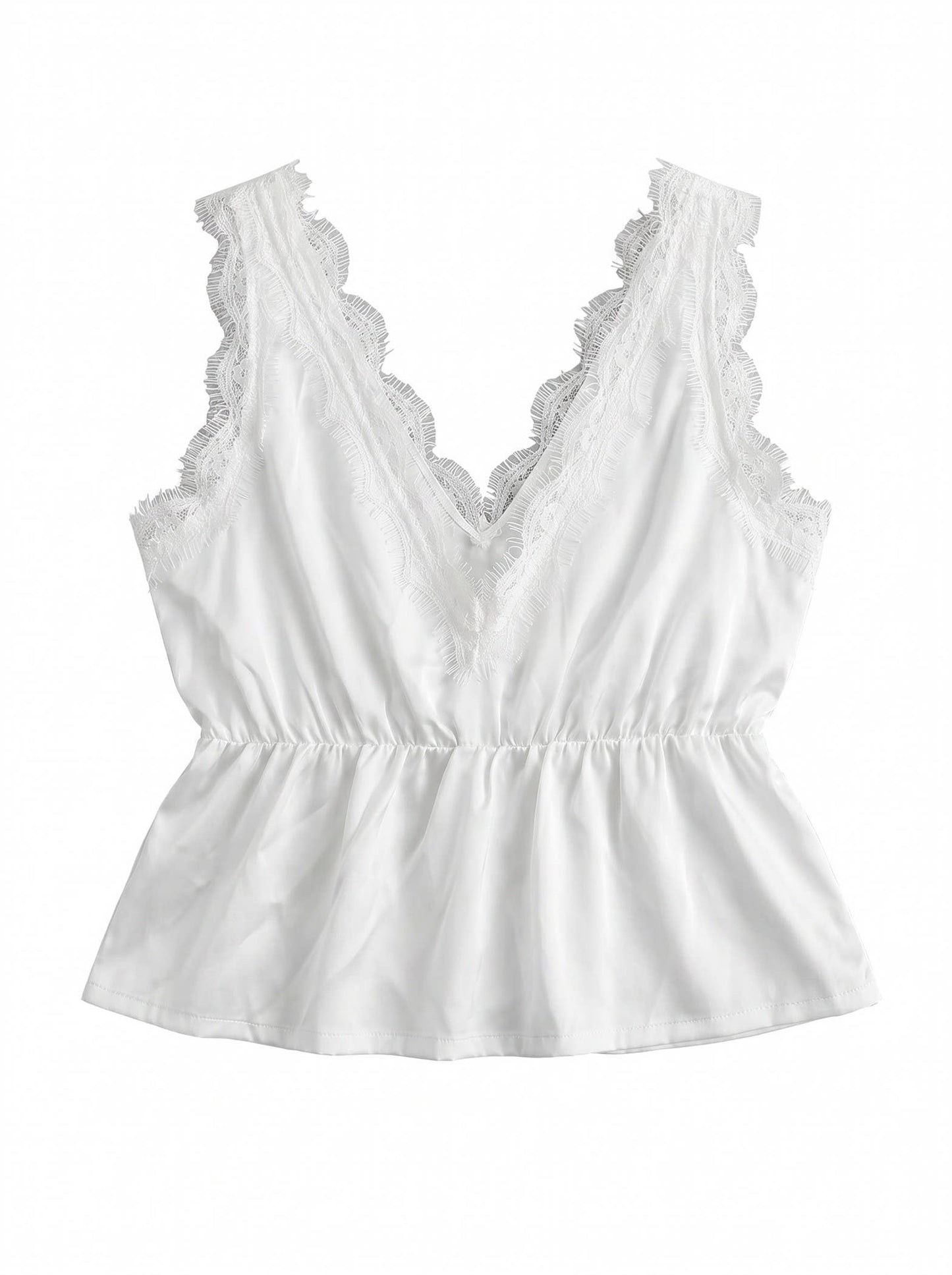 LACE TRIM PEPLUM TIE FRONT TOP
