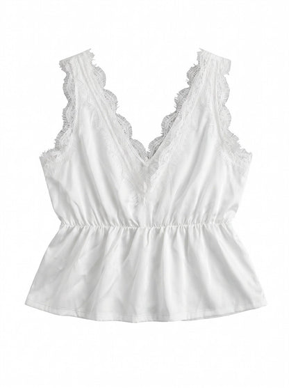 LACE TRIM PEPLUM TIE FRONT TOP