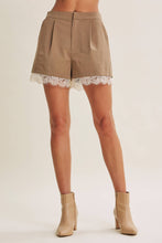 Load image into Gallery viewer, After Hours Lace Trim Classic Tailored Pleated Shorts