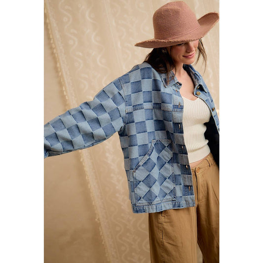 Check Yes Washed Checkered Denim Jacket