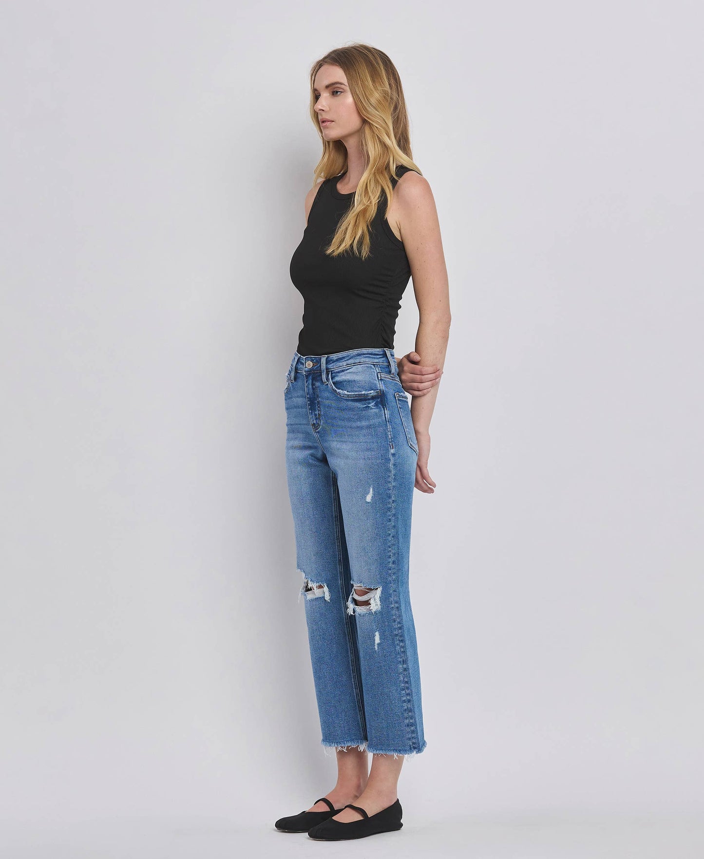 Warmer Days Ahead High Rise Distressed Crop Straight Jeans