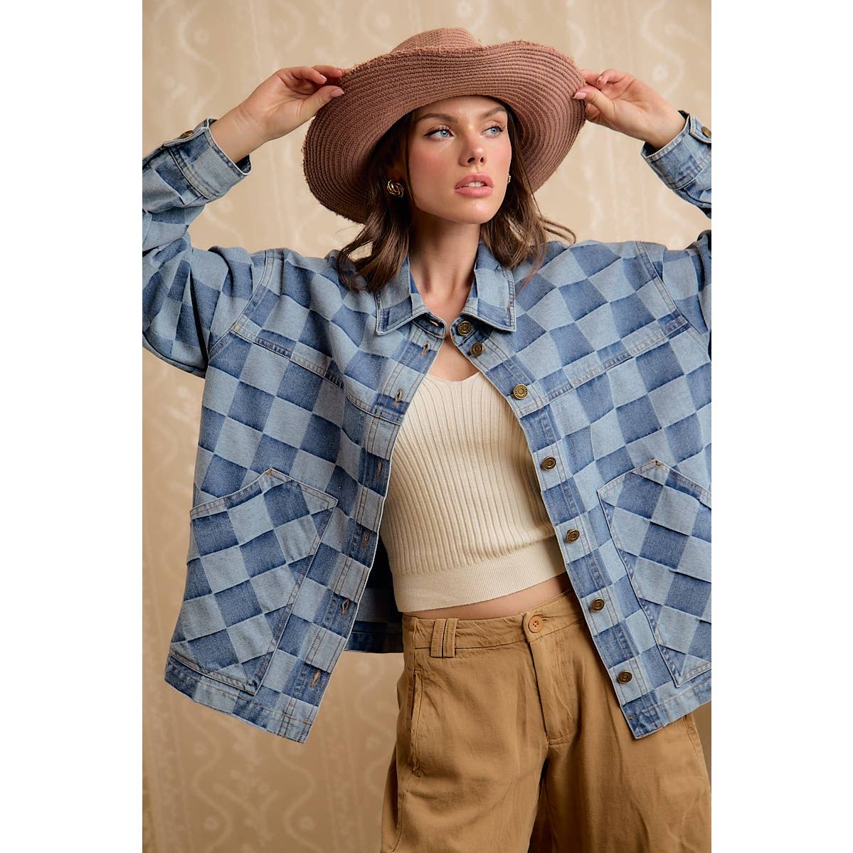 Check Yes Washed Checkered Denim Jacket