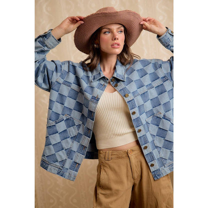 Check Yes Washed Checkered Denim Jacket