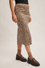 Load image into Gallery viewer, Wild Side Leopard Print Satin Midi Skirt