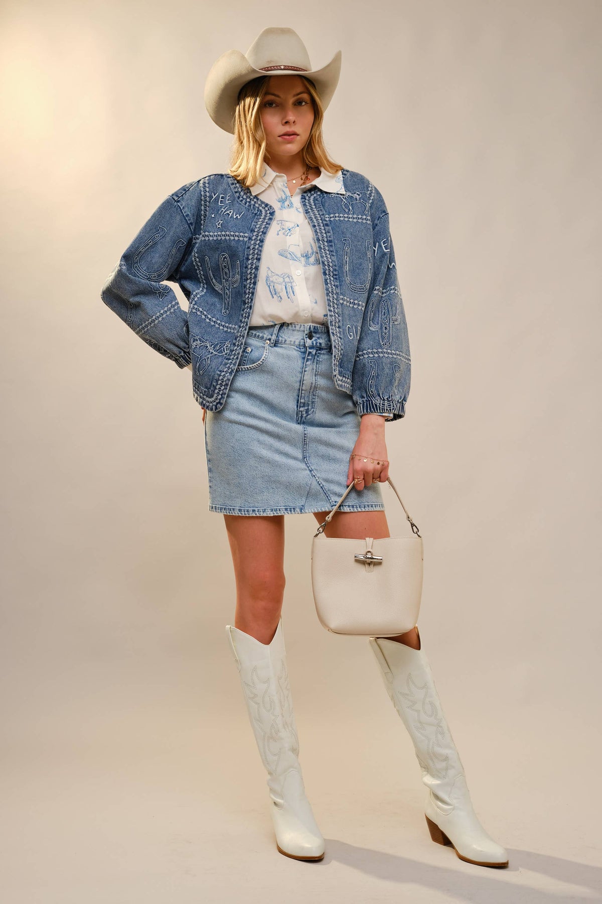 This Ain’t My First Rodeo Western Embroidery Puff Sleeve Denim Jacket